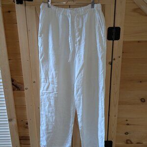 Martin Gordon 100% Linen Pants Large Elastic Waist Lounge Button Fly Pockets